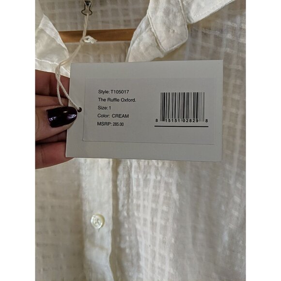The GREAT Women's The Ruffle Oxford Top Off White Shirt Collared Size Small NEW - Picture 6 of 9